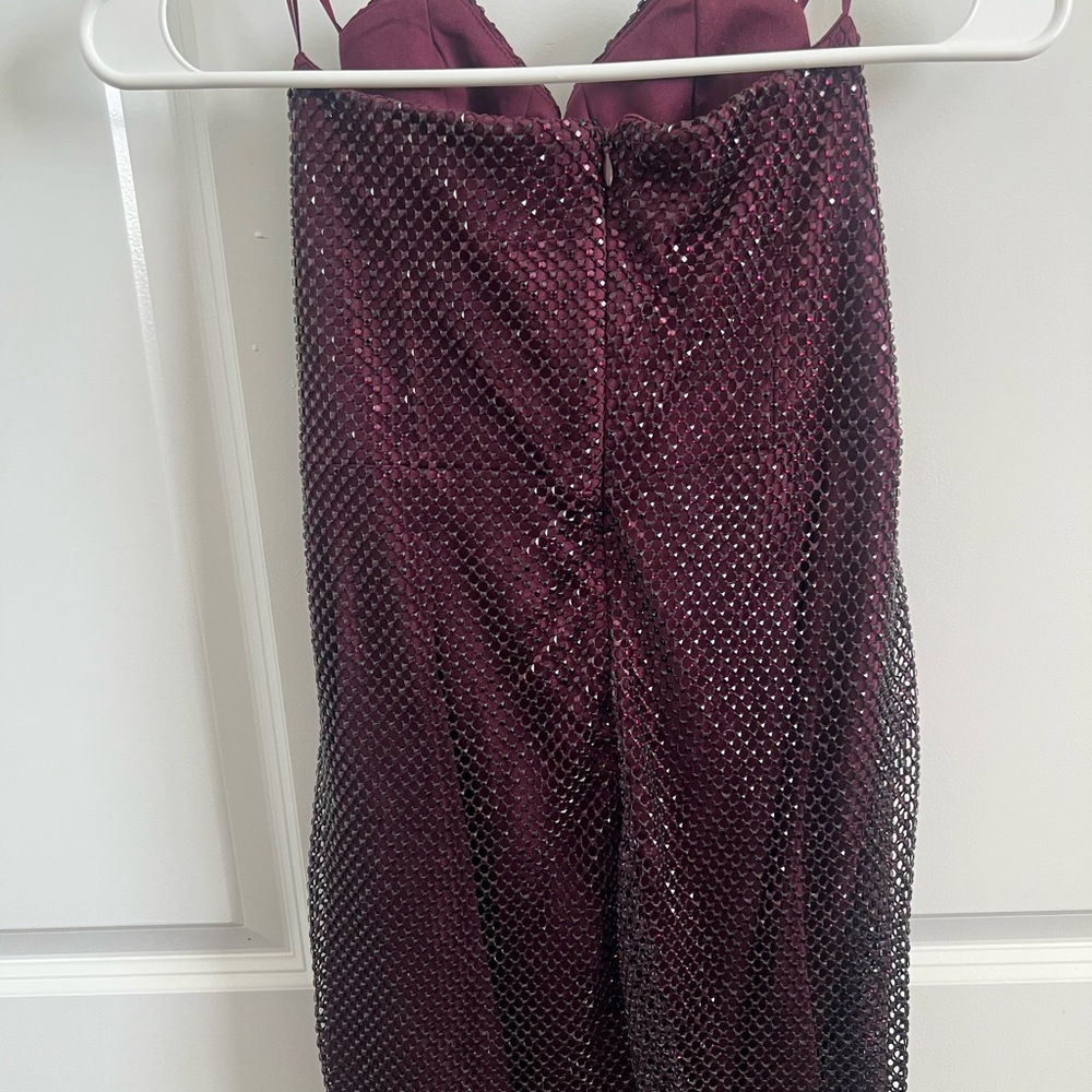 Zara Burgundy Sequin Mesh Strapless Mini Dress - Picture 5 of 8